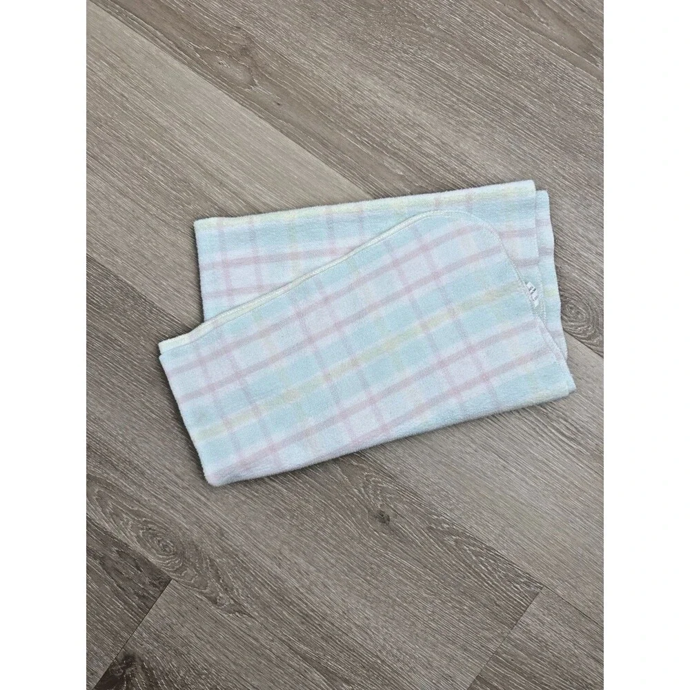 Vtg Carters Pink Blue Yellow Plaid Stripes Baby Blanket 100% Cotton Receiving